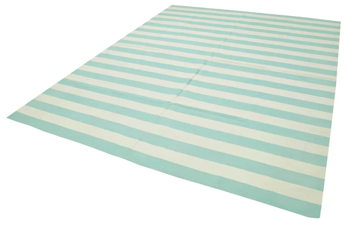 Duri Modern Turkuaz Pamuk Üstü Yün El Dokuma Kilim-240x308 - Görsel 3