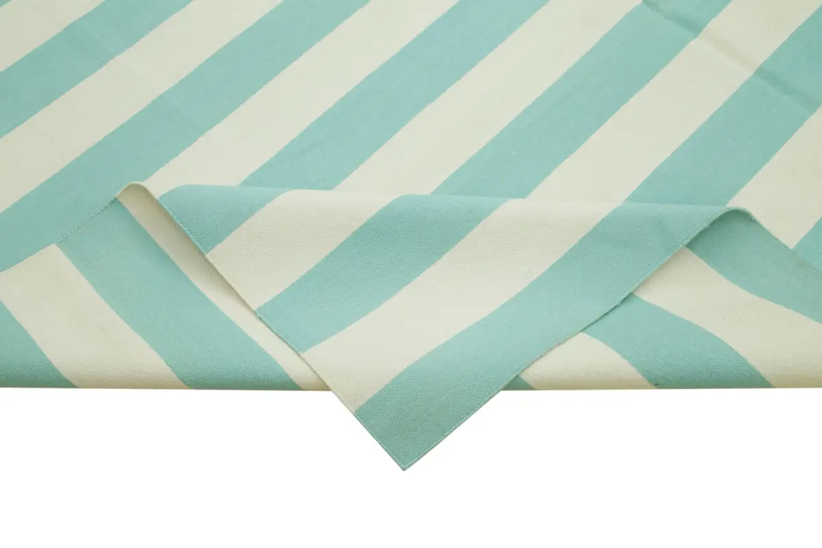 Duri Modern Turkuaz Pamuk Üstü Yün El Dokuma Kilim-240x308 - Görsel 6