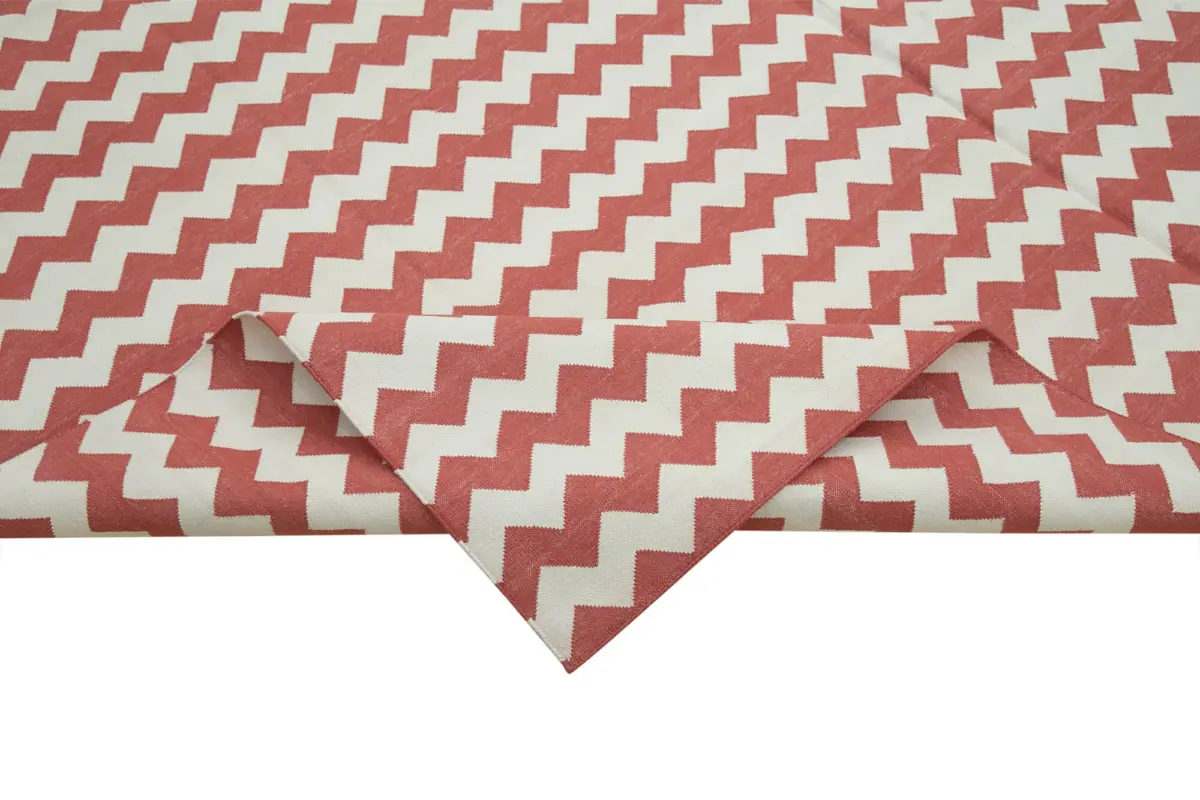 Duri Modern Kırmızı Pamuk Üstü Yün El Dokuma Kilim-245x303 - Görsel 6