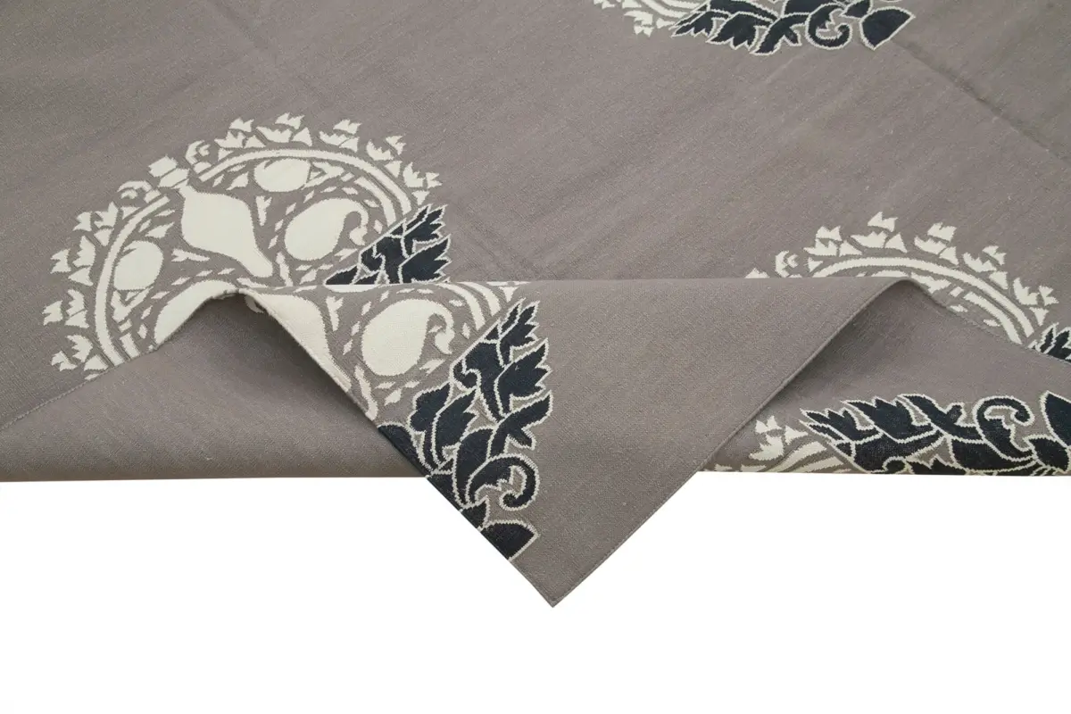 Duri Modern Gri Pamuk Üstü Yün El Dokuma Kilim-250x304 - Görsel 6