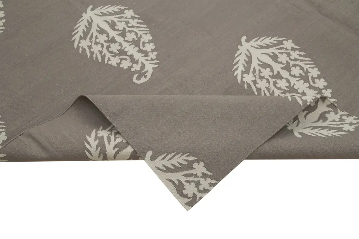 Duri Modern Gri Pamuk Üstü Yün El Dokuma Kilim-246x300 - Görsel 6