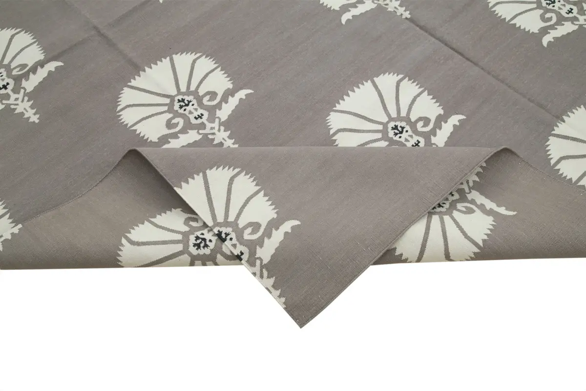 Duri Modern Gri Pamuk Üstü Yün El Dokuma Kilim-250x297 - Görsel 6