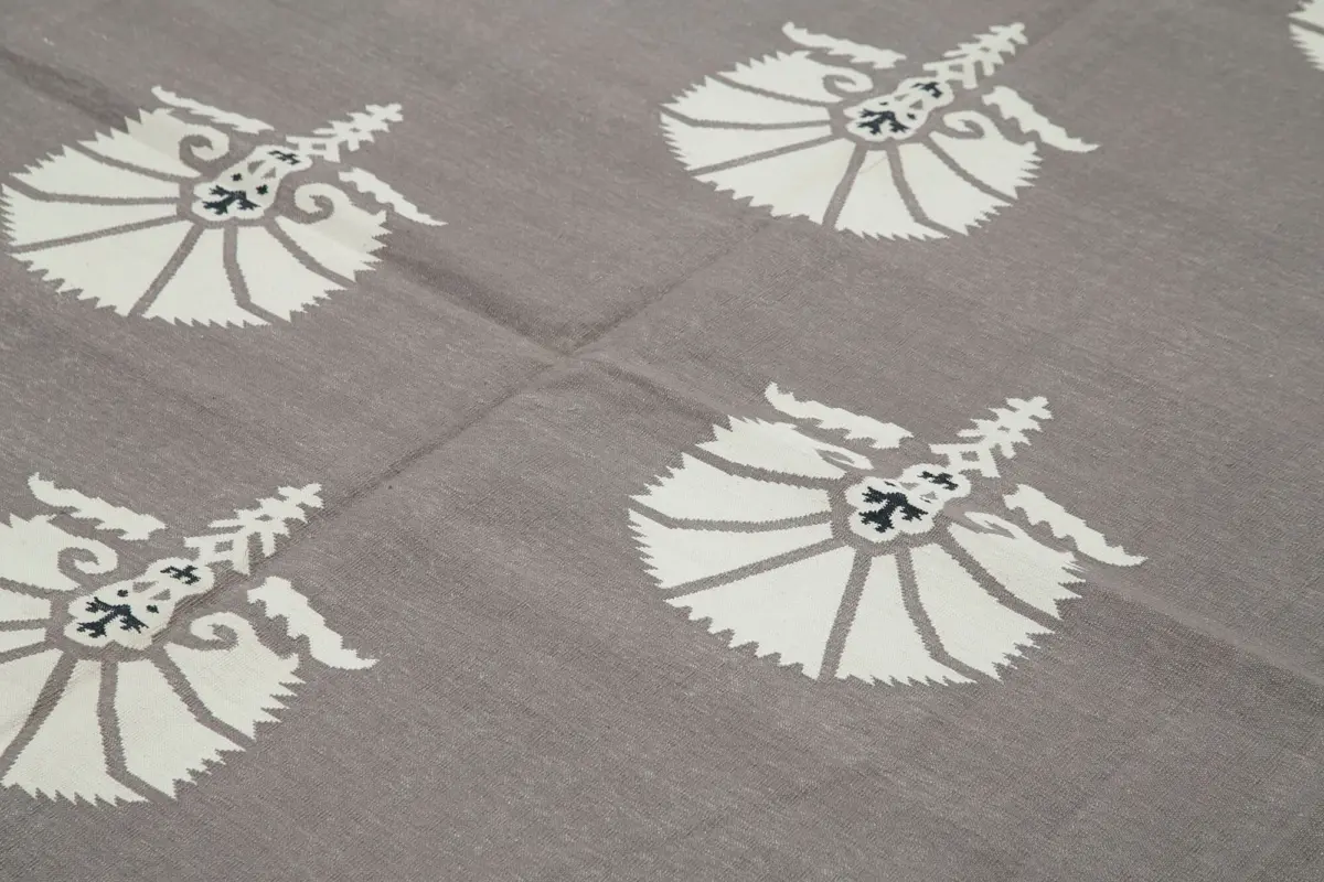 Duri Modern Gri Pamuk Üstü Yün El Dokuma Kilim-252x298 - Görsel 5