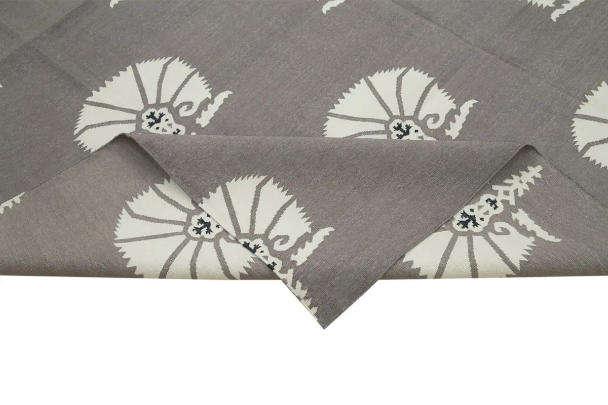Duri Modern Gri Pamuk Üstü Yün El Dokuma Kilim-252x298 - Görsel 6