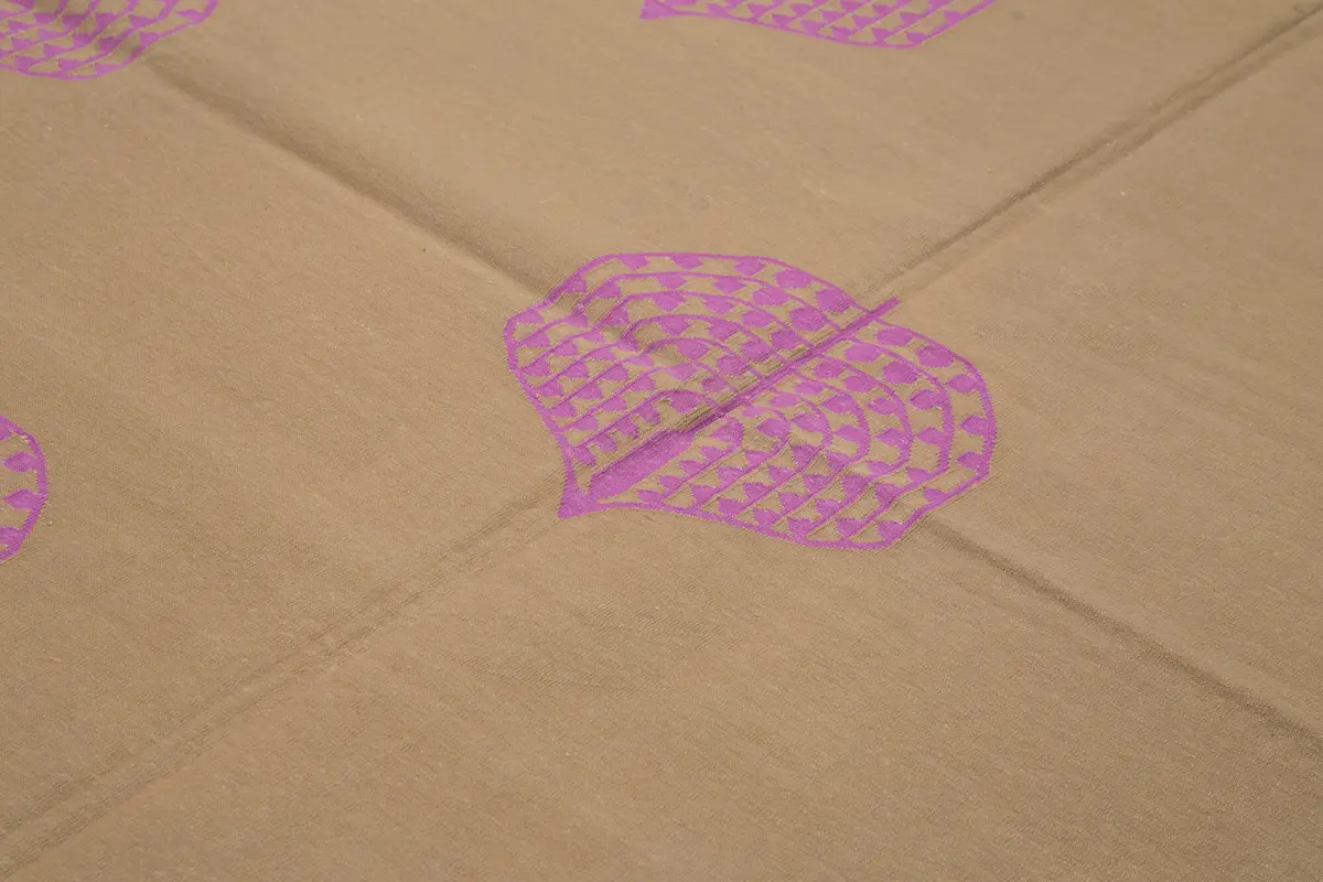 Duri Modern Kahverengi Pamuk Üstü Yün El Dokuma Kilim-244x302 - Görsel 5