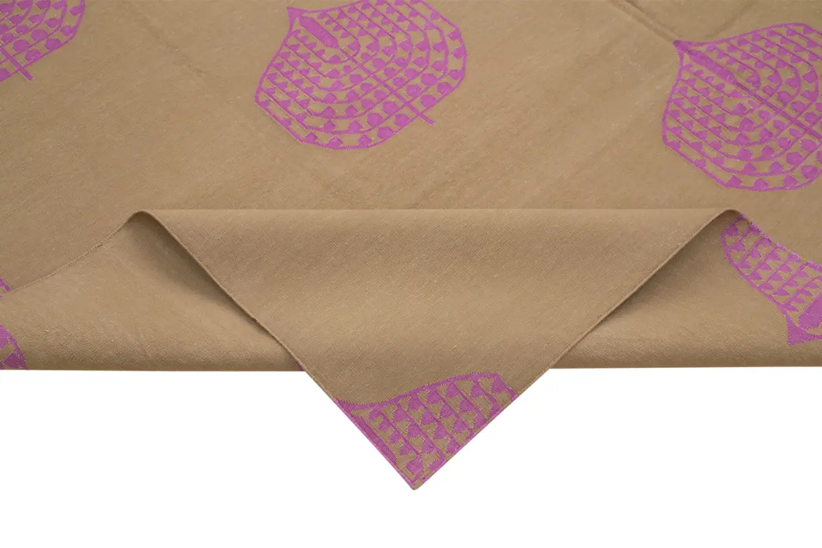 Duri Modern Kahverengi Pamuk Üstü Yün El Dokuma Kilim-244x302 - Görsel 6