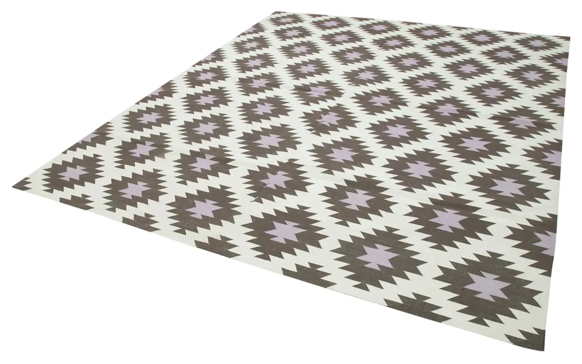 Duri Modern Kahverengi Pamuk Üstü Yün El Dokuma Kilim-246x296 - Görsel 3