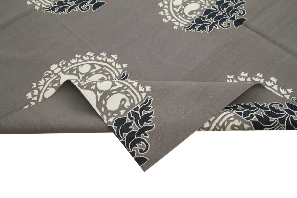 Duri Modern Gri Pamuk Üstü Yün El Dokuma Kilim-245x302 - Görsel 6