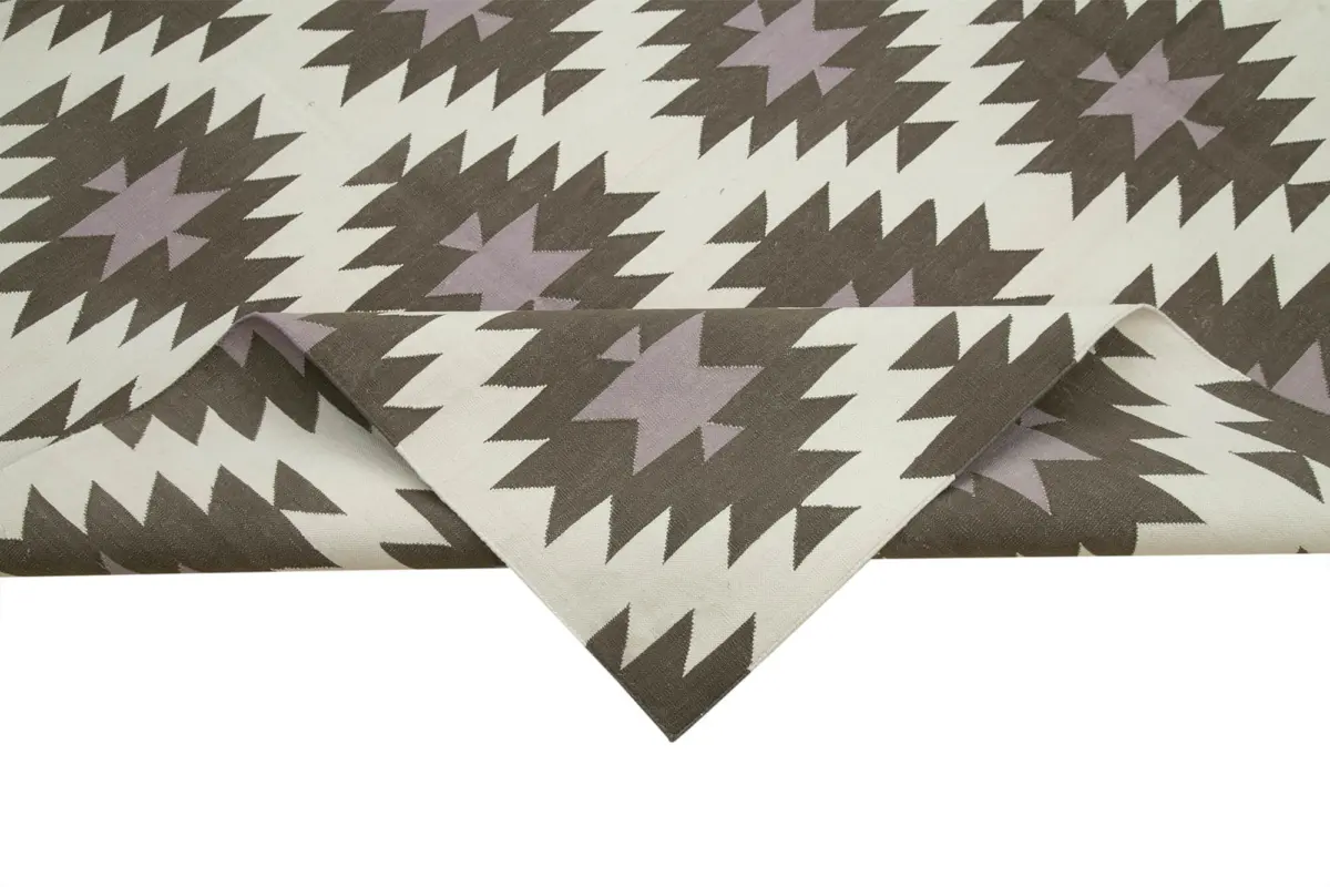 Duri Modern Kahverengi Pamuk Üstü Yün El Dokuma Kilim-242x300 - Görsel 6