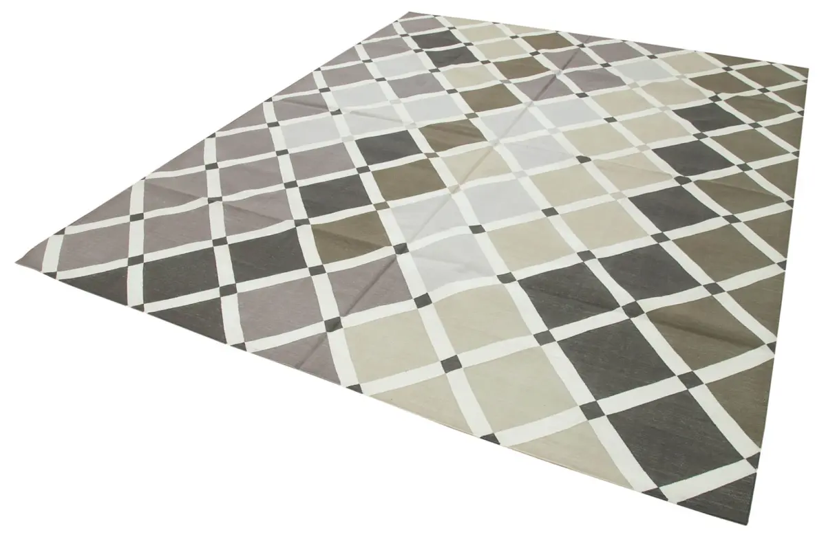 Duri Modern Kahverengi Pamuk Üstü Yün El Dokuma Kilim-240x305 - Görsel 3