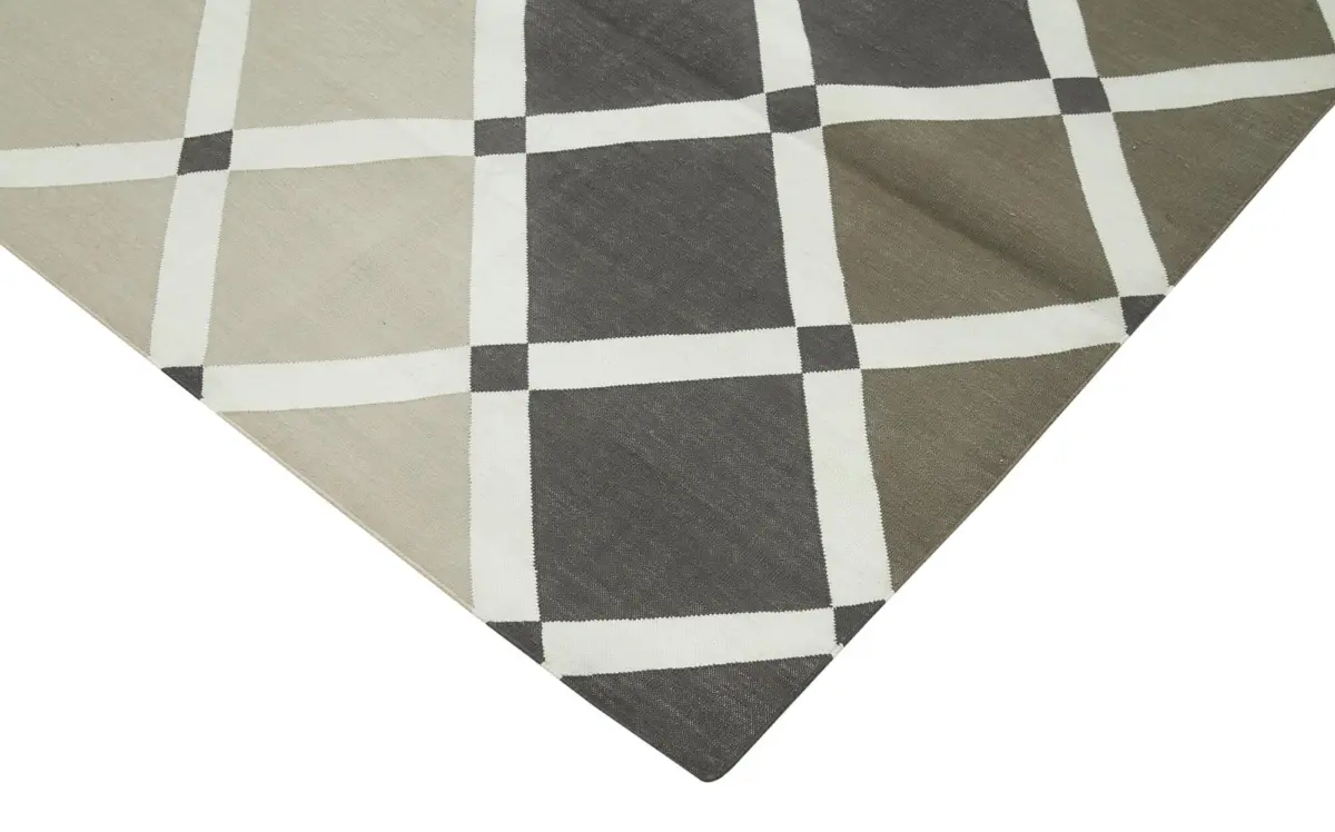 Duri Modern Kahverengi Pamuk Üstü Yün El Dokuma Kilim-240x305 - Görsel 4