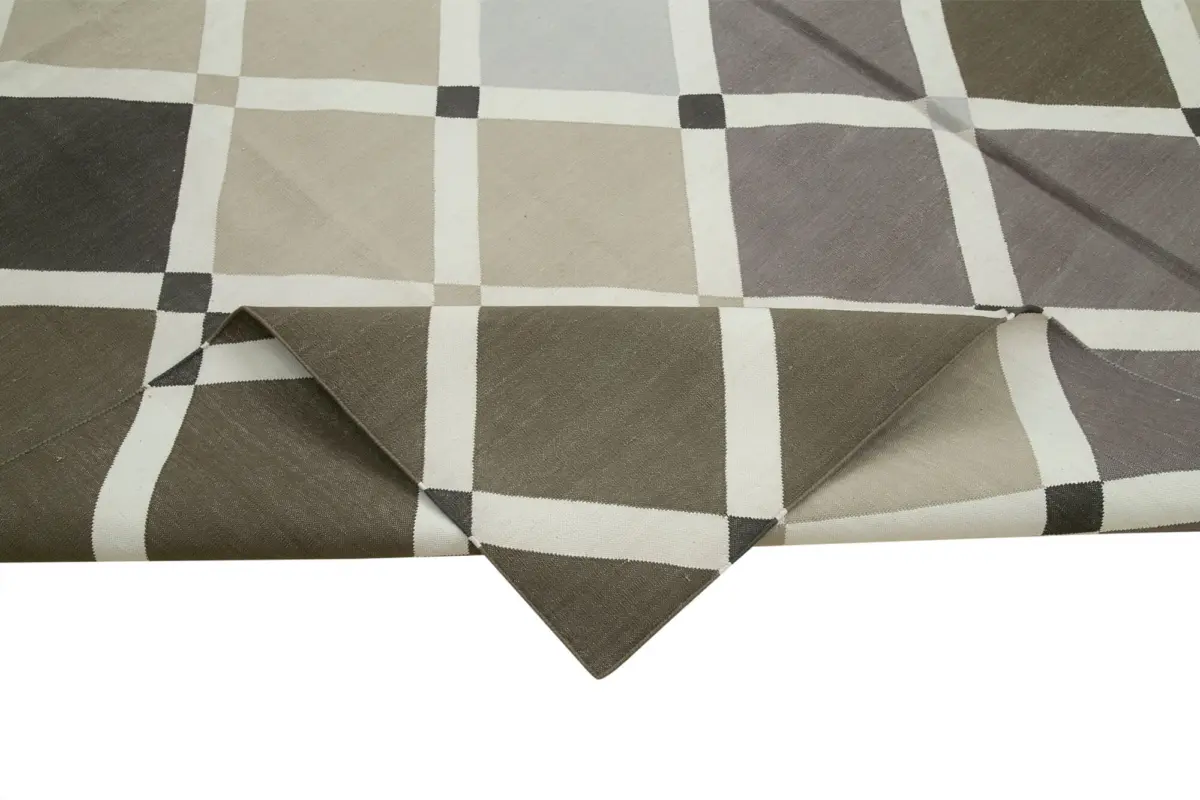 Duri Modern Kahverengi Pamuk Üstü Yün El Dokuma Kilim-240x305 - Görsel 6