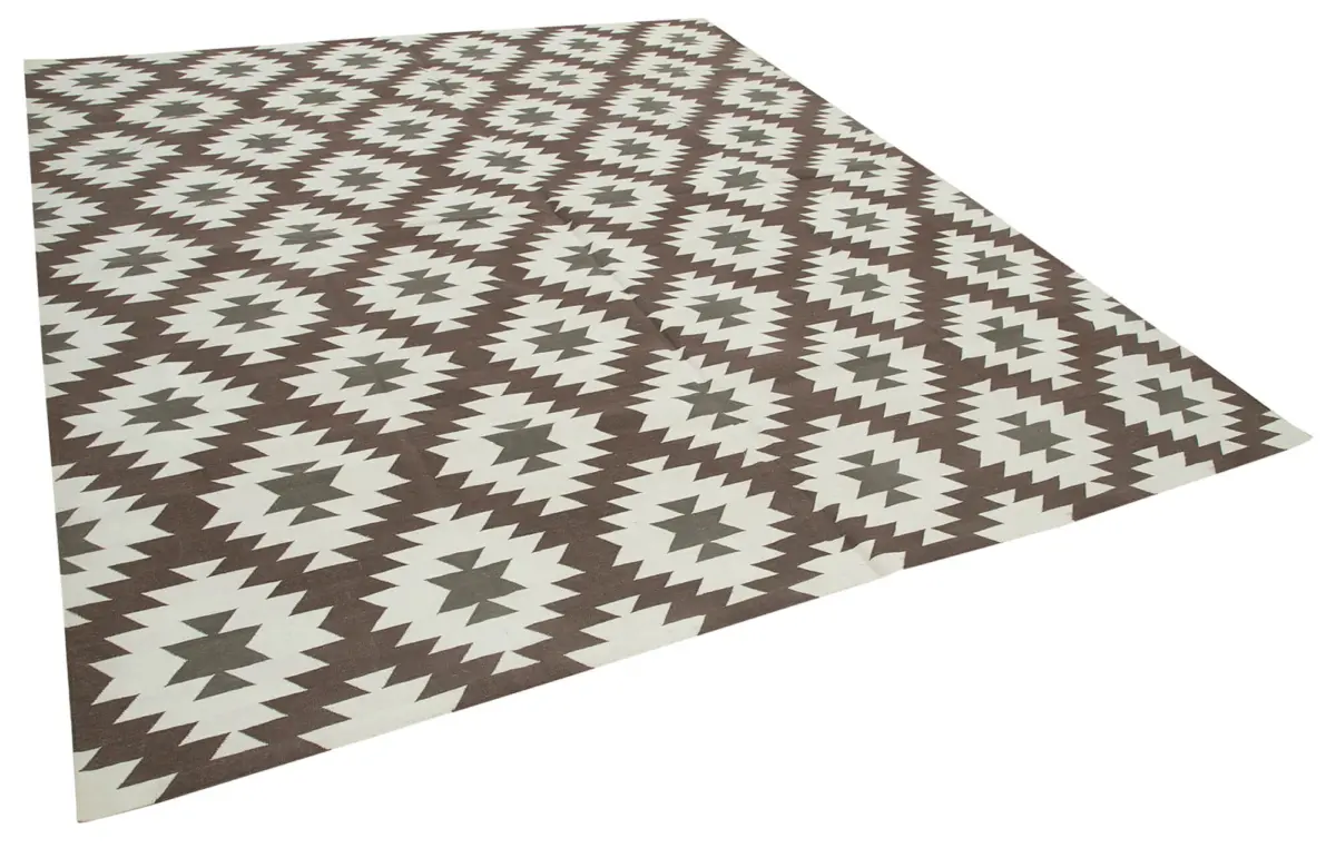 Duri Modern Kahverengi Pamuk Üstü Yün El Dokuma Kilim-253x303 - Görsel 2
