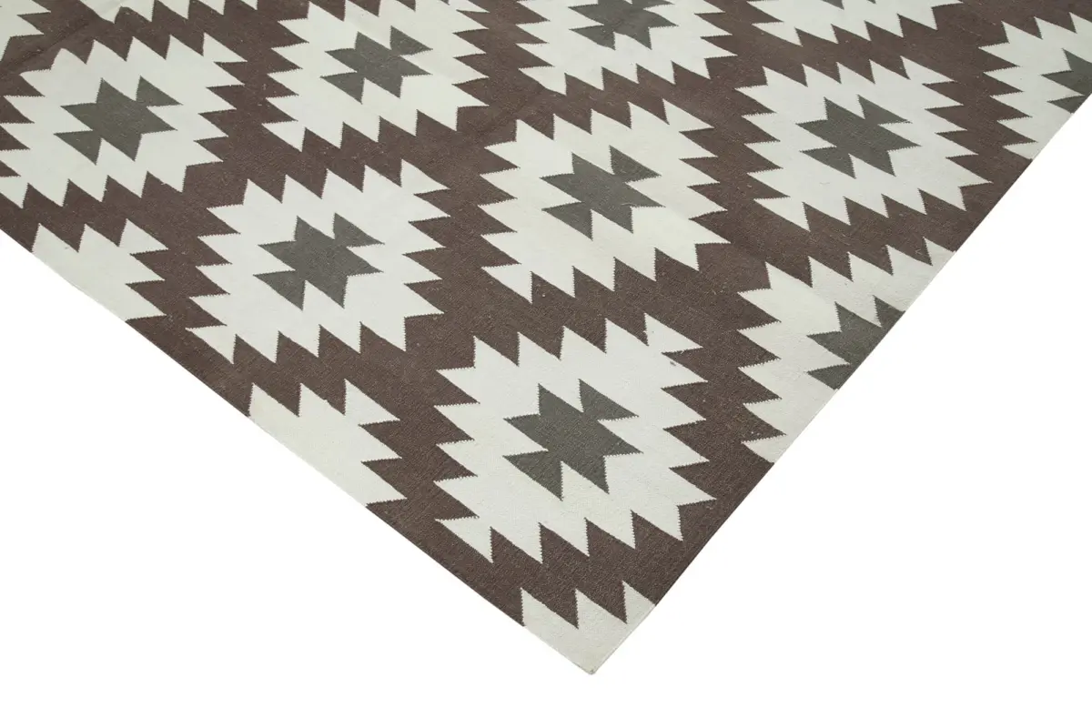 Duri Modern Kahverengi Pamuk Üstü Yün El Dokuma Kilim-253x303 - Görsel 4