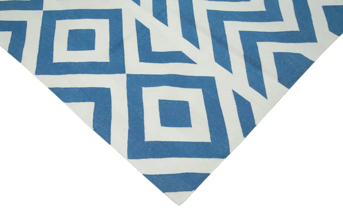 Duri Modern Mavi Pamuk Üstü Yün El Dokuma Kilim-242x297 - Görsel 4