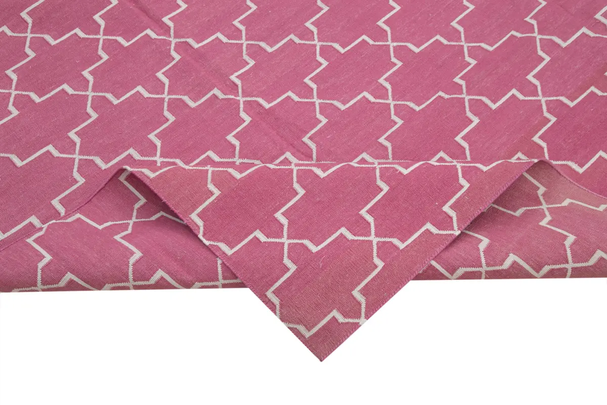 Duri Modern Pembe Pamuk Üstü Yün El Dokuma Kilim-247x297 - Görsel 6