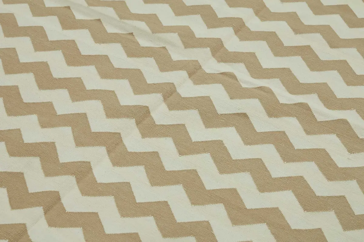 Duri Modern Bej Pamuk Üstü Yün El Dokuma Kilim-237x297 - Görsel 5