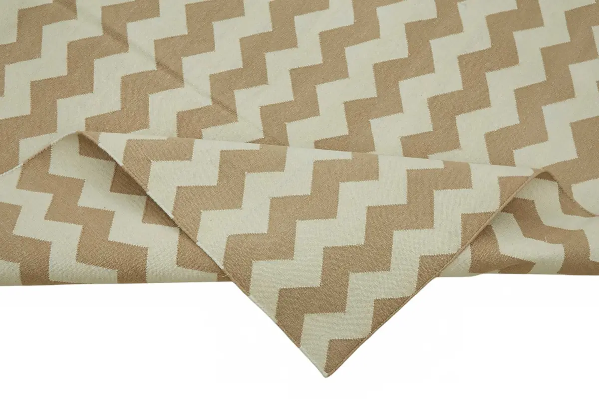 Duri Modern Bej Pamuk Üstü Yün El Dokuma Kilim-237x297 - Görsel 6