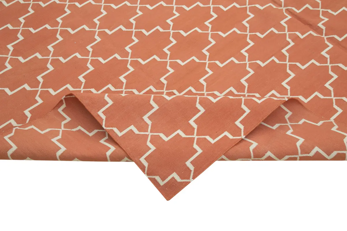 Duri Modern Turuncu Pamuk Üstü Yün El Dokuma Kilim-253x300 - Görsel 6