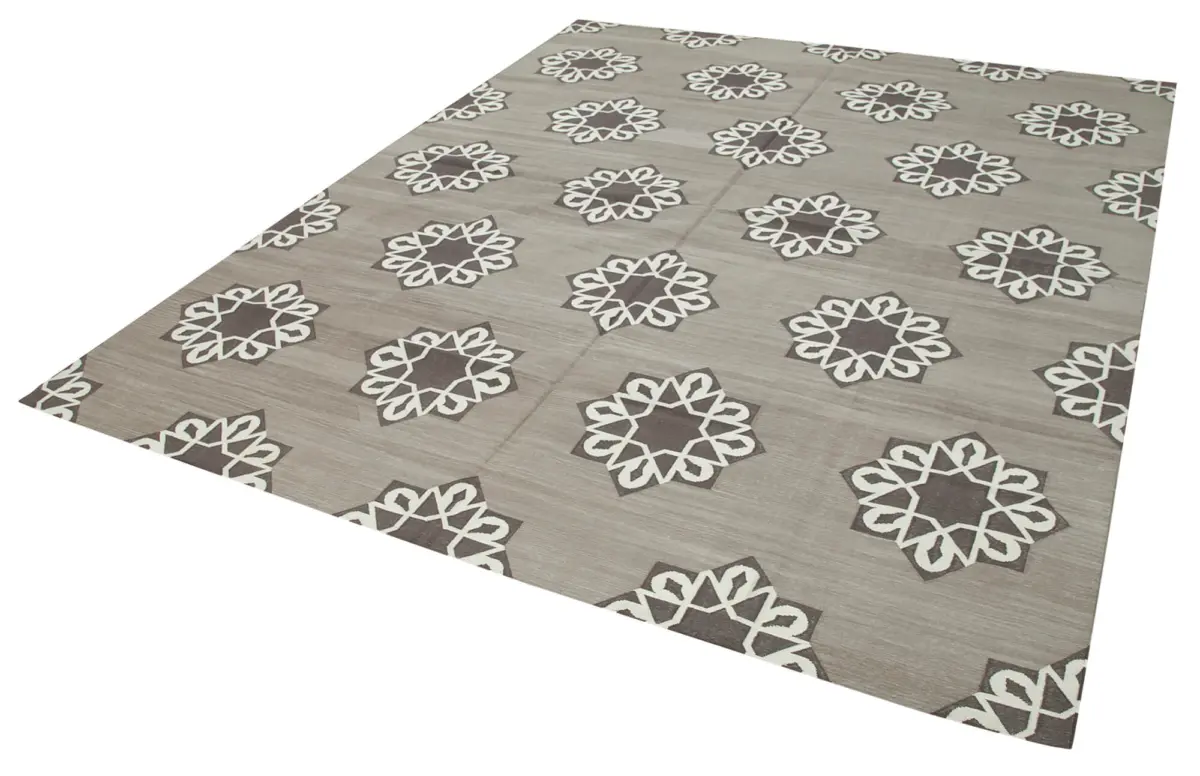 Duri Modern Kahverengi Pamuk Üstü Yün El Dokuma Kilim-240x294 - Görsel 3