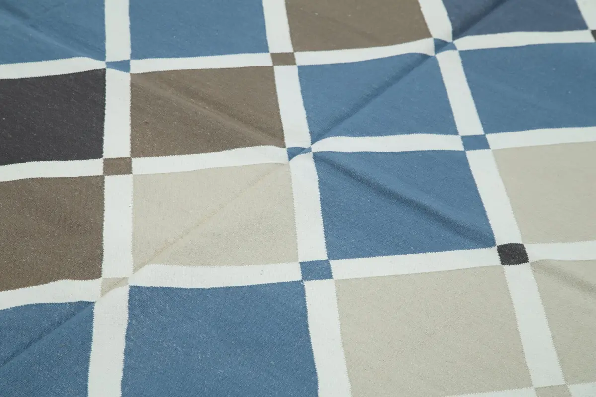 Duri Modern Mavi Pamuk Üstü Yün El Dokuma Kilim-245x297 - Görsel 5