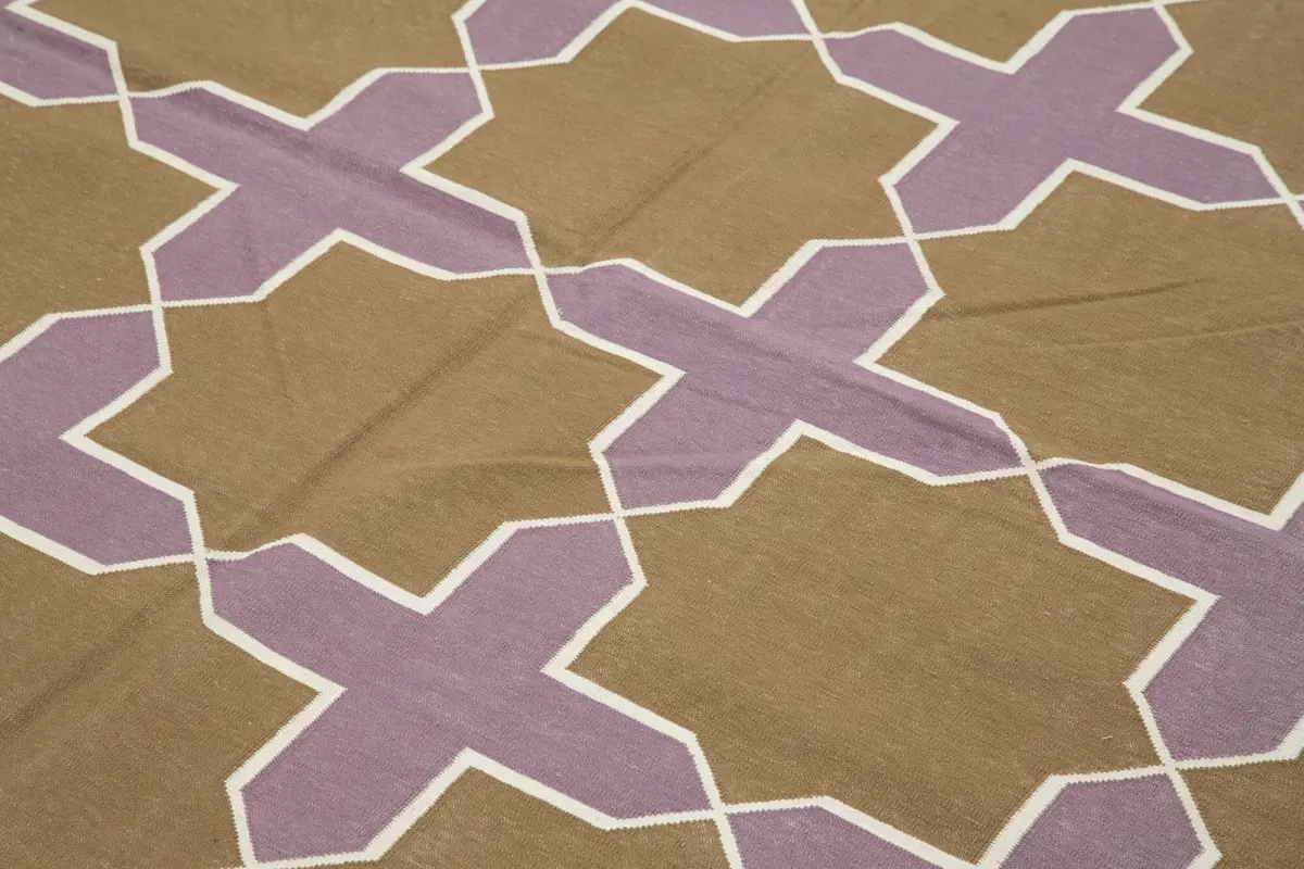 Duri Modern Kahverengi Pamuk Üstü Yün El Dokuma Kilim-247x304 - Görsel 5