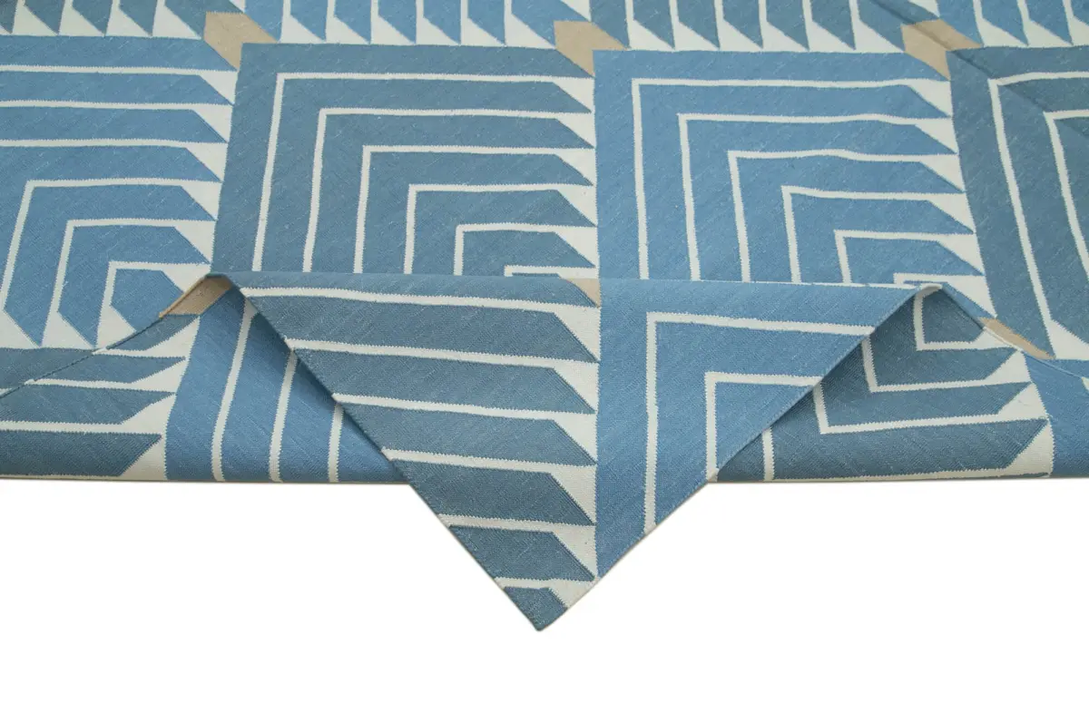 Duri Modern Mavi Pamuk Üstü Yün El Dokuma Kilim-252x306 - Görsel 6