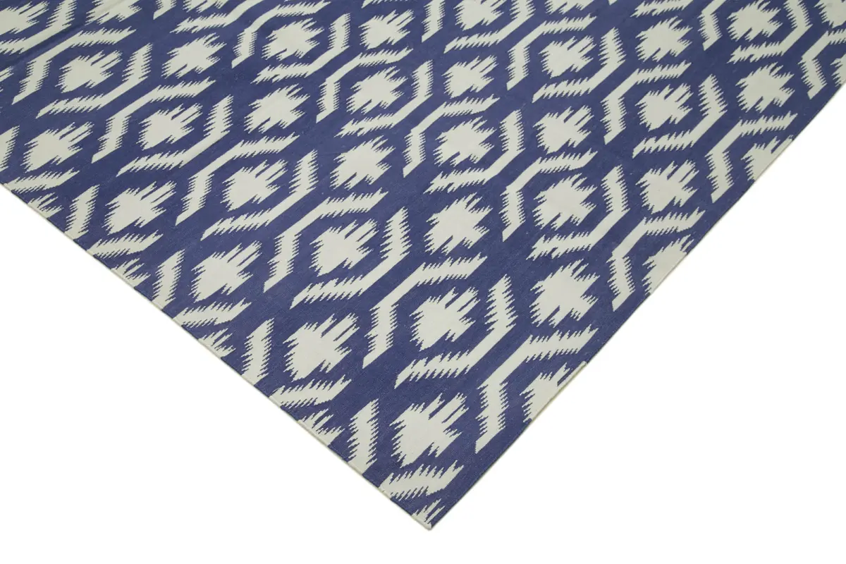 Duri Modern Mavi Pamuk Üstü Yün El Dokuma Kilim-245x300 - Görsel 4