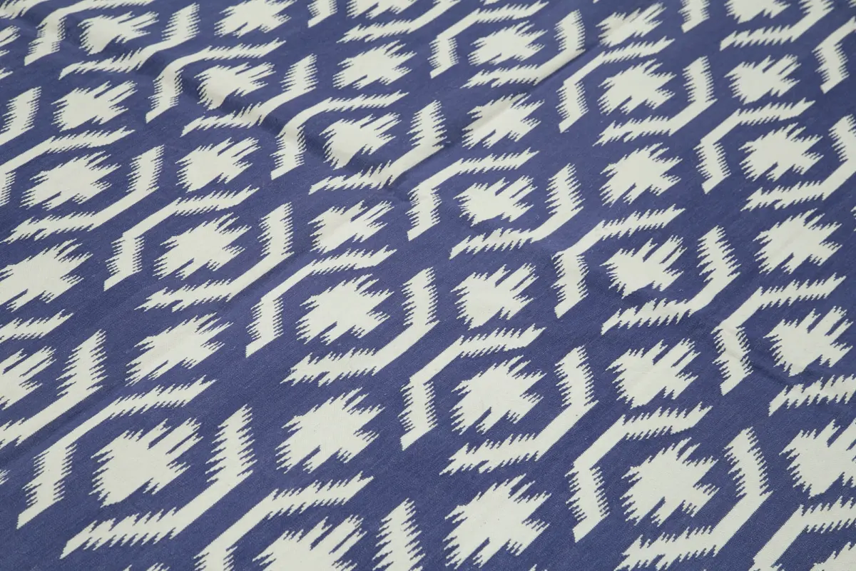 Duri Modern Mavi Pamuk Üstü Yün El Dokuma Kilim-245x300 - Görsel 5