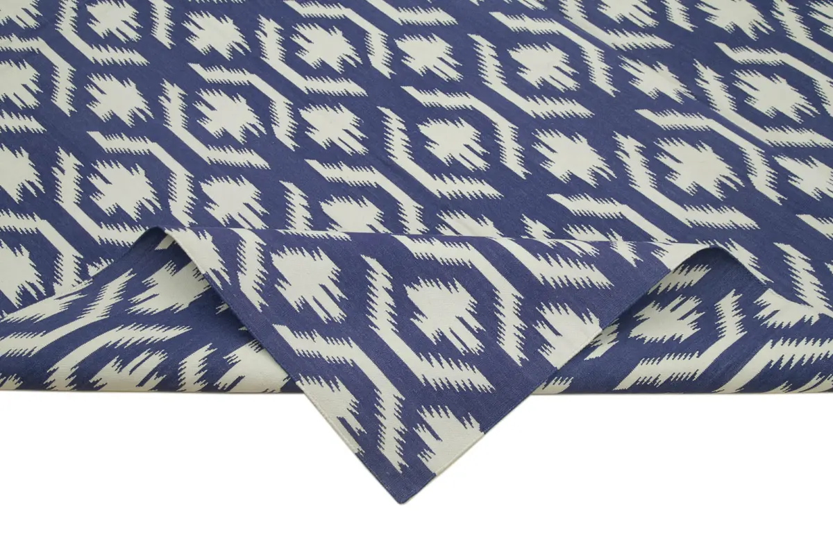 Duri Modern Mavi Pamuk Üstü Yün El Dokuma Kilim-245x300 - Görsel 6