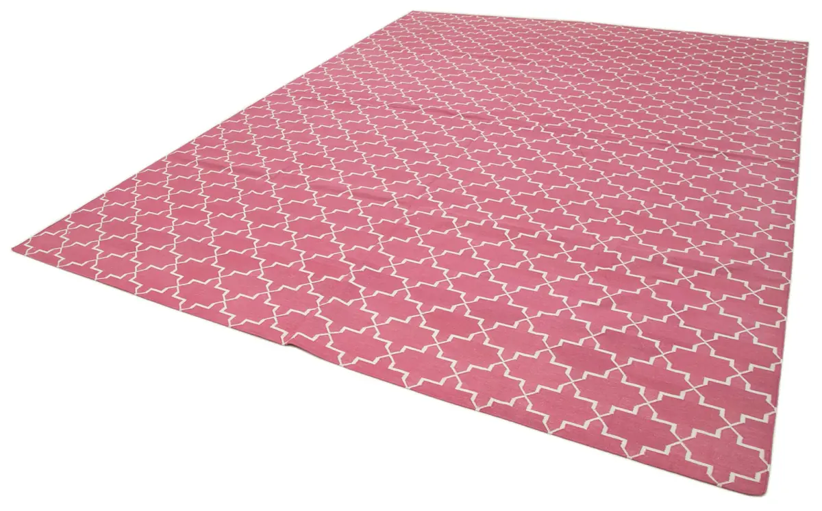 Duri Modern Pembe Pamuk Üstü Yün El Dokuma Kilim-275x360 - Görsel 3