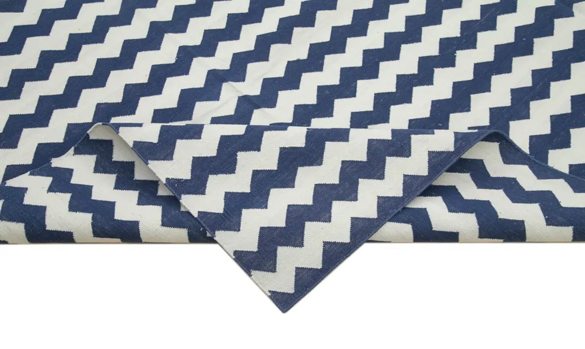 Duri Modern Mavi Pamuk Üstü Yün El Dokuma Kilim-272x360 - Görsel 6