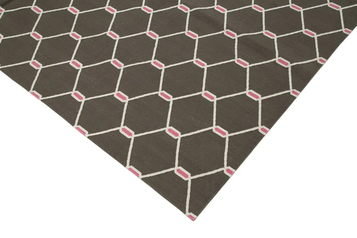 Duri Modern Kahverengi Pamuk Üstü Yün El Dokuma Kilim-277x357 - Görsel 4