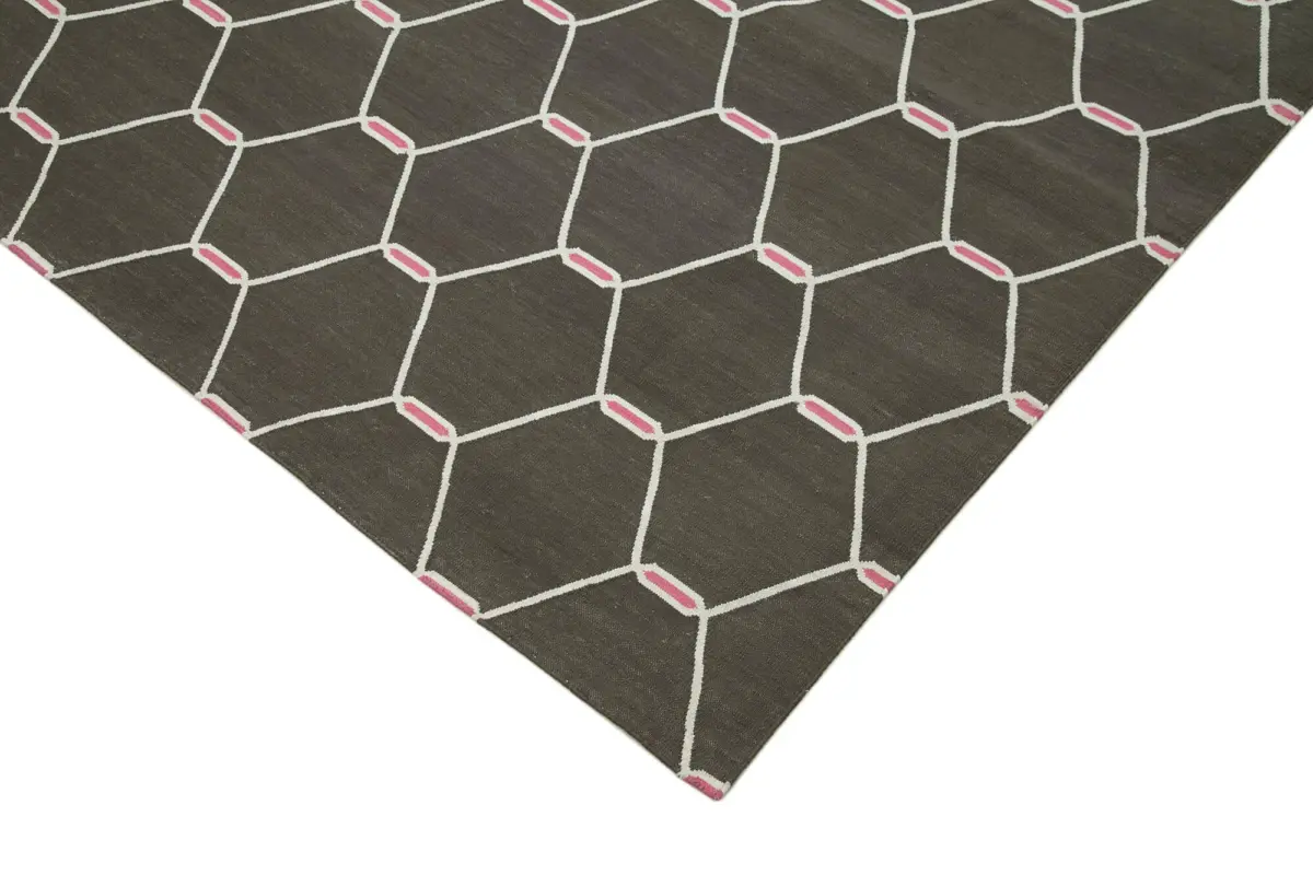 Duri Modern Kahverengi Pamuk Üstü Yün El Dokuma Kilim-278x354 - Görsel 4