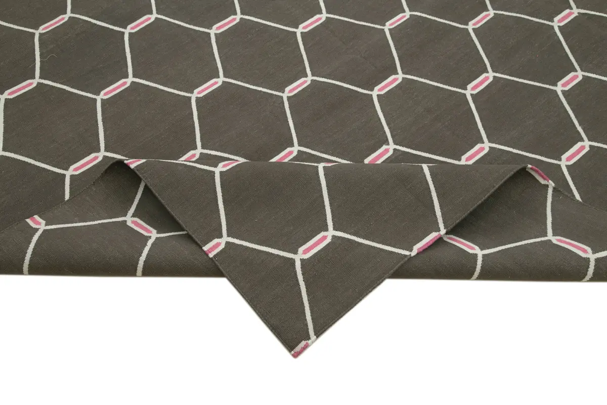 Duri Modern Kahverengi Pamuk Üstü Yün El Dokuma Kilim-278x354 - Görsel 6