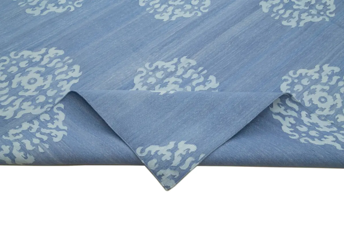 Duri Modern Mavi Pamuk Üstü Yün El Dokuma Kilim-267x360 - Görsel 6