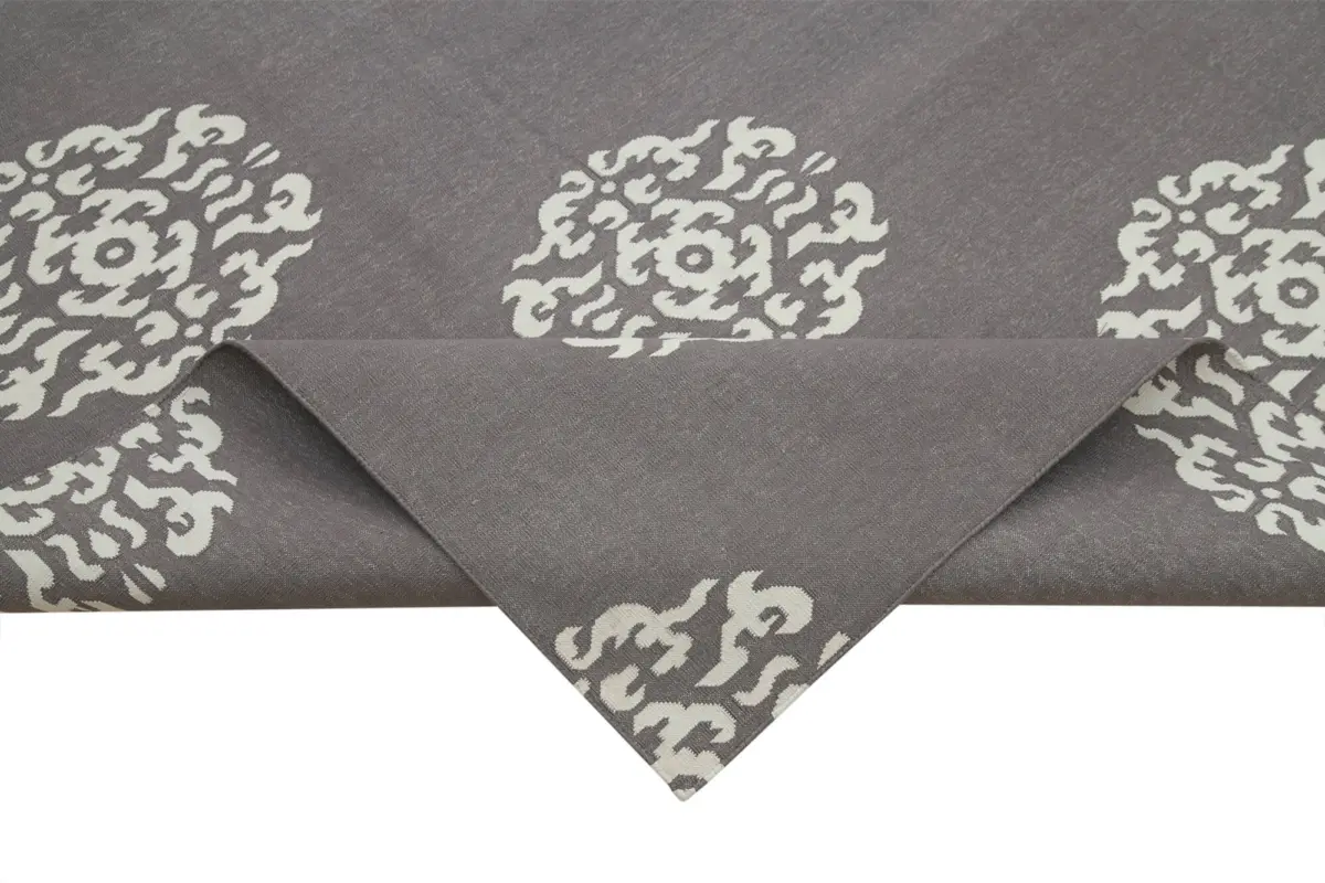 Duri Modern Gri Pamuk Üstü Yün El Dokuma Kilim-278x355 - Görsel 6
