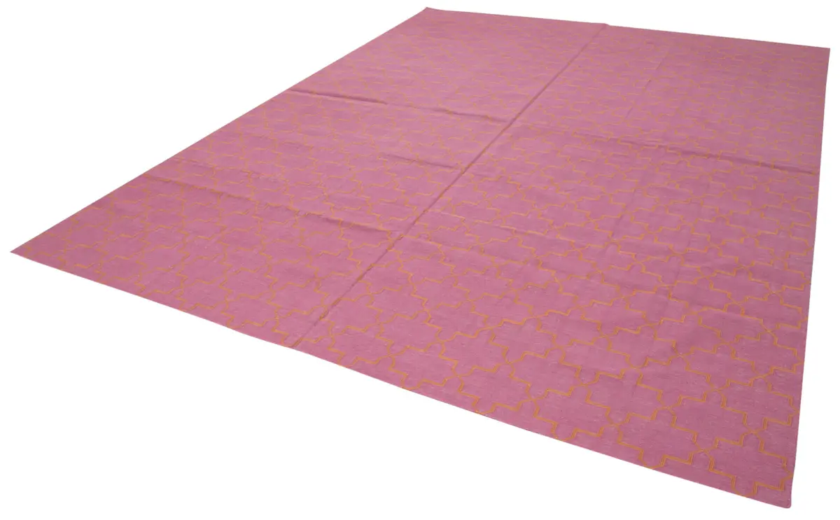 Duri Modern Pembe Pamuk Üstü Yün El Dokuma Kilim-276x357 - Görsel 3
