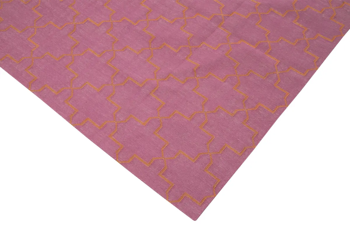Duri Modern Pembe Pamuk Üstü Yün El Dokuma Kilim-276x357 - Görsel 4