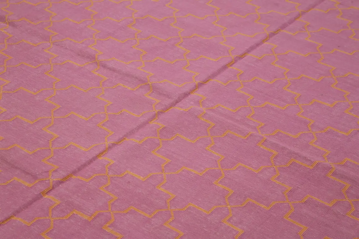 Duri Modern Pembe Pamuk Üstü Yün El Dokuma Kilim-276x357 - Görsel 5