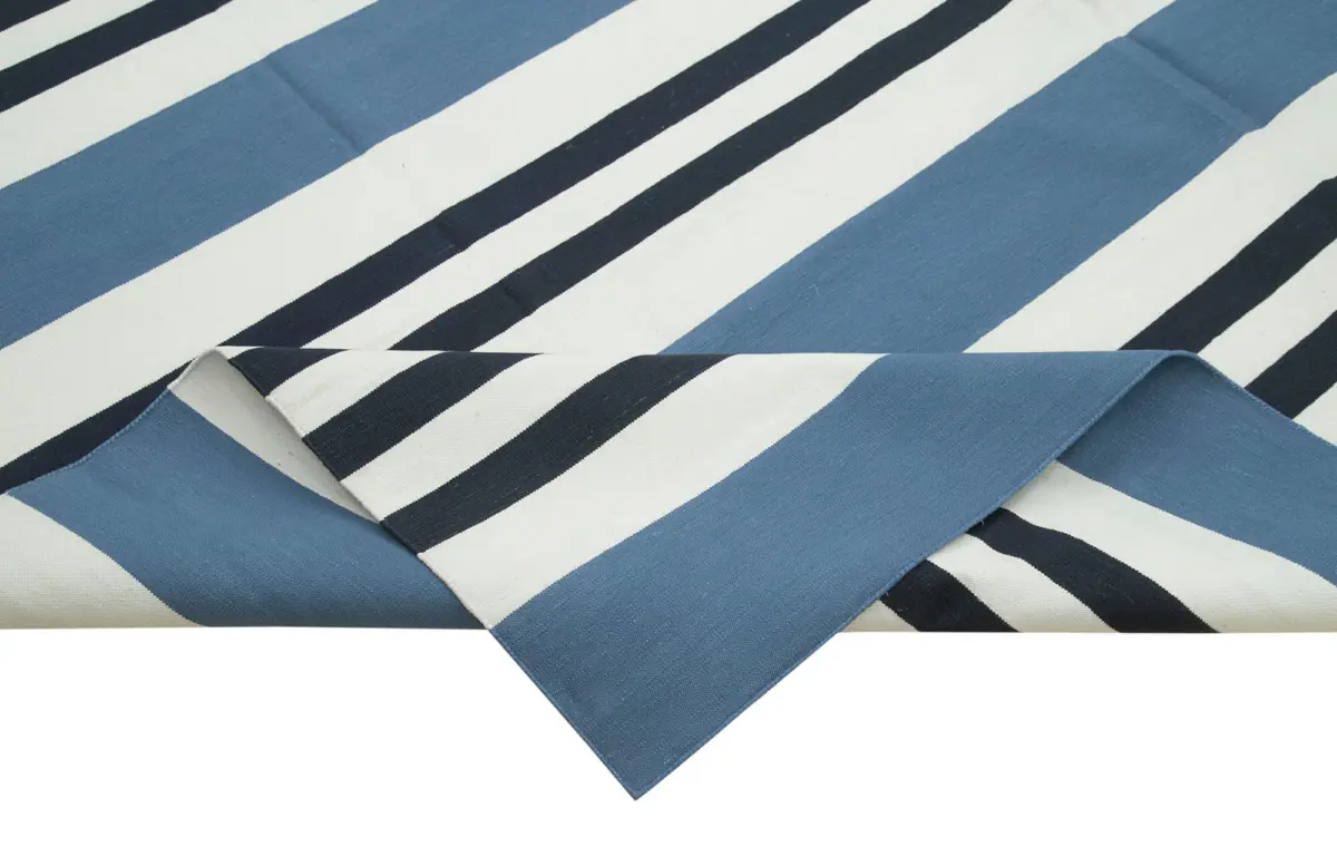 Duri Modern Mavi Pamuk Üstü Yün El Dokuma Kilim-272x365 - Görsel 6