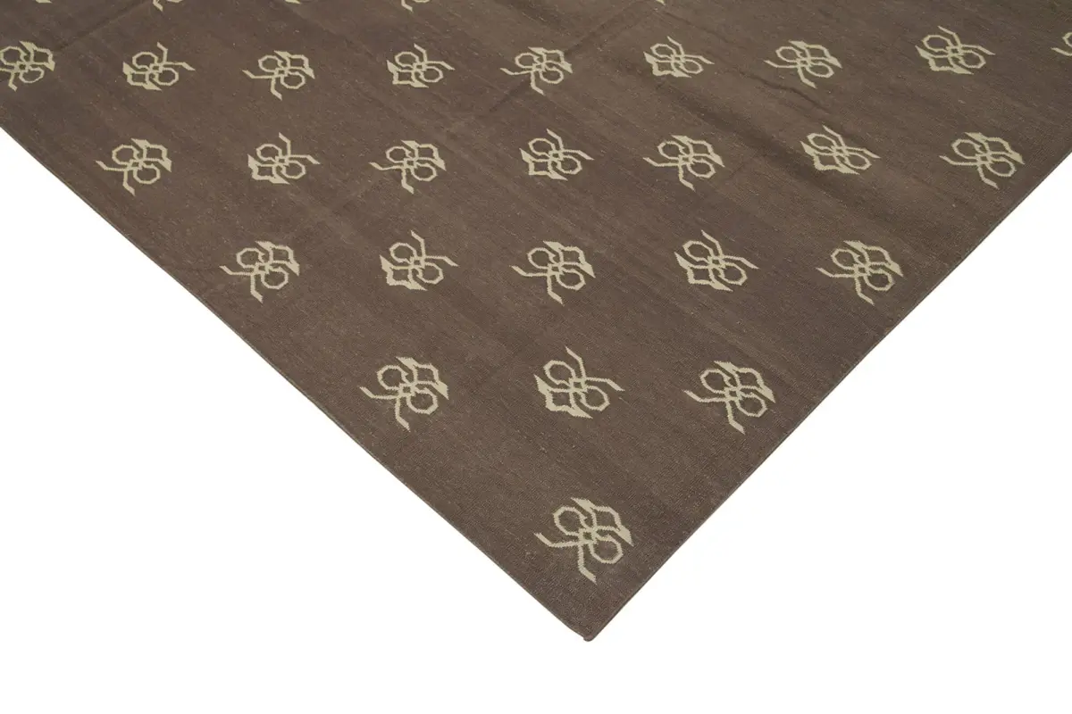 Duri Modern Kahverengi Pamuk Üstü Yün El Dokuma Kilim-270x360 - Görsel 4