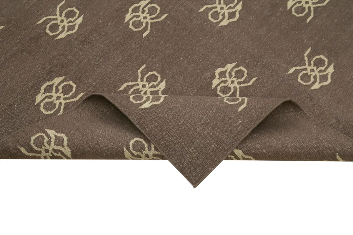 Duri Modern Kahverengi Pamuk Üstü Yün El Dokuma Kilim-270x360 - Görsel 6