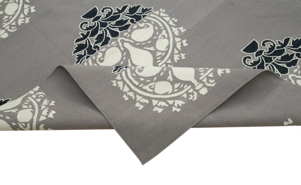 Duri Modern Yeşil Pamuk Üstü Yün El Dokuma Kilim-280x364 - Görsel 6