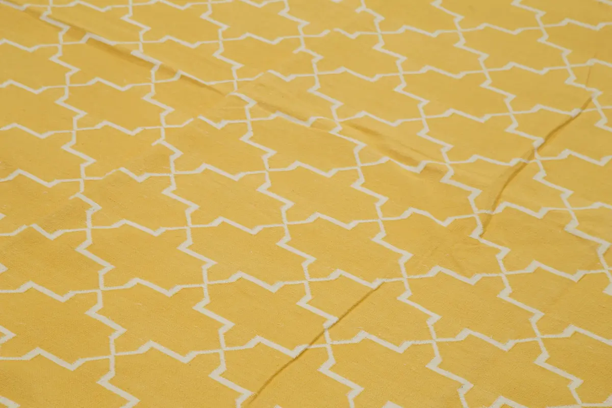 Duri Modern Sarı Pamuk Üstü Yün El Dokuma Kilim-282x353 - Görsel 5