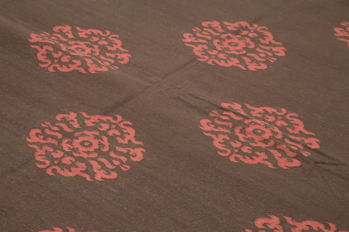 Duri Modern Kahverengi Pamuk Üstü Yün El Dokuma Kilim-285x364 - Görsel 5