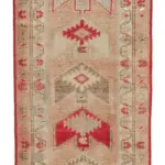 Herki Eskitme Pembe Pamuk Üzerine Yün El Dokuma Halı-089x406