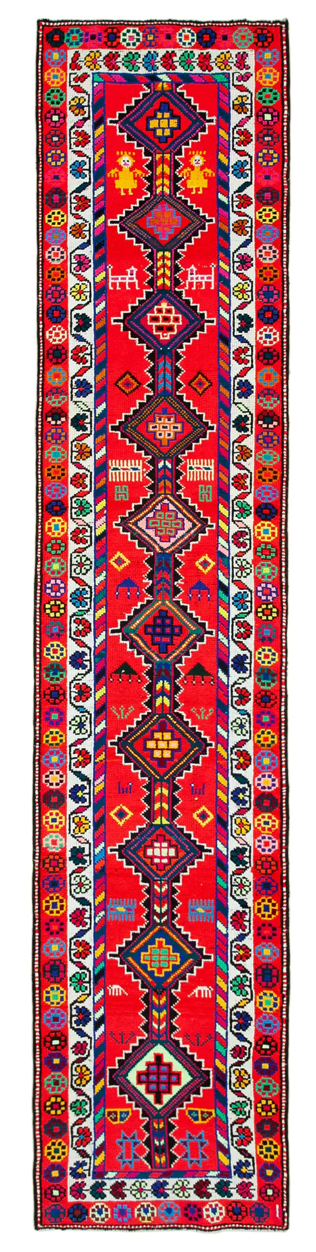 Herki Eskitme Multi Pamuk Üzerine Yün El Dokuma Halı-083x385 - Görsel 1