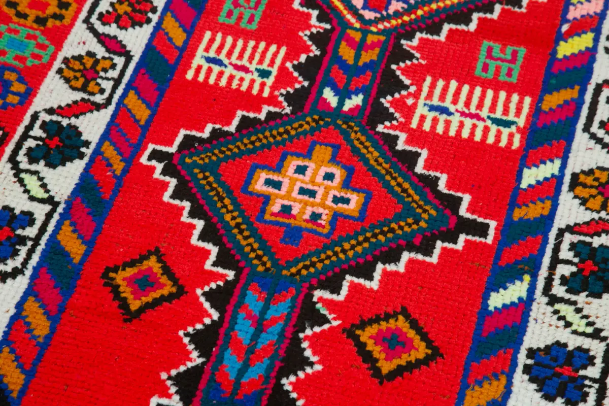 Herki Eskitme Multi Pamuk Üzerine Yün El Dokuma Halı-083x385 - Görsel 5