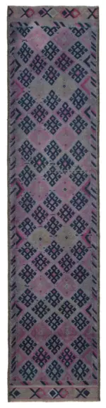 Herki Eskitme Mor Pamuk Üzerine Yün El Dokuma Halı-095x406